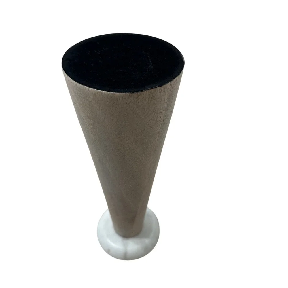 Modern Tapered Wood and White Marble Pillar Candle Holder 12.5 Inch Decor